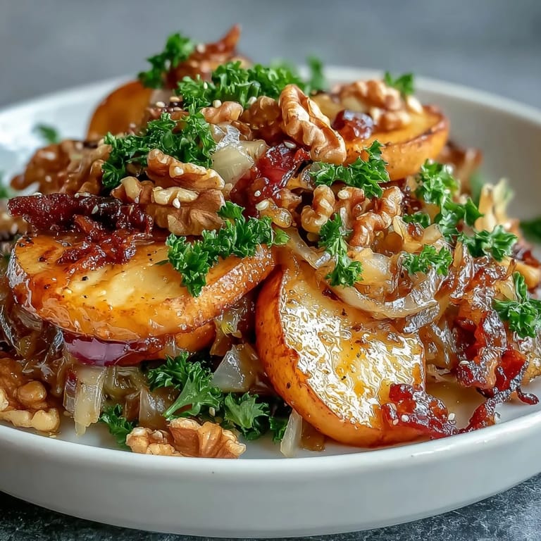 This comforting, gut-healthy skillet salad features tender apples and onions, a splash of cider vinegar, and a sprinkle of caraway seeds.