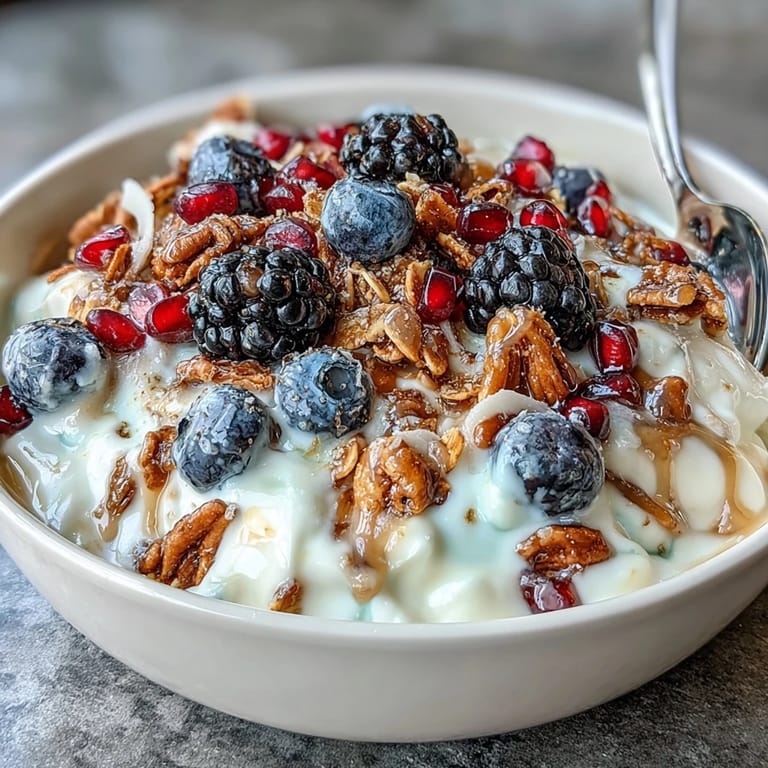 Golden spiced crunch, fresh cranberries, and pomegranate seeds add texture to this nourishing Yogurt Bowl with Winter Berries and Spiced Crunch.