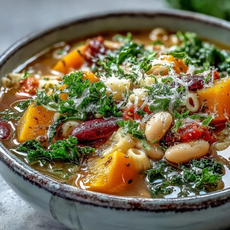 Hearty Winter Minestrone Soup with ditalini pasta, colorful vegetables, and a rich vegetable broth, ready to enjoy.