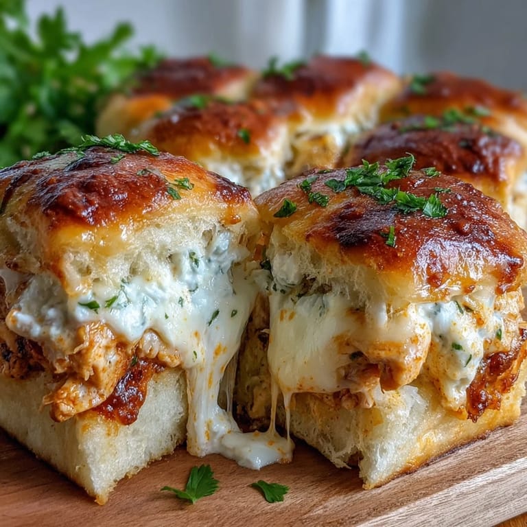 Golden-brown Pizza Dip Sliders fresh from the oven with bubbly melted cheese topping.