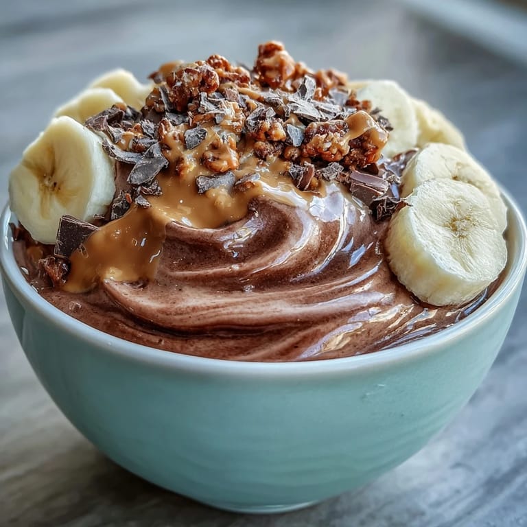 Enjoy a nourishing Chocolate Peanut Butter Smoothie Bowl as a quick snack or protein-rich breakfast.