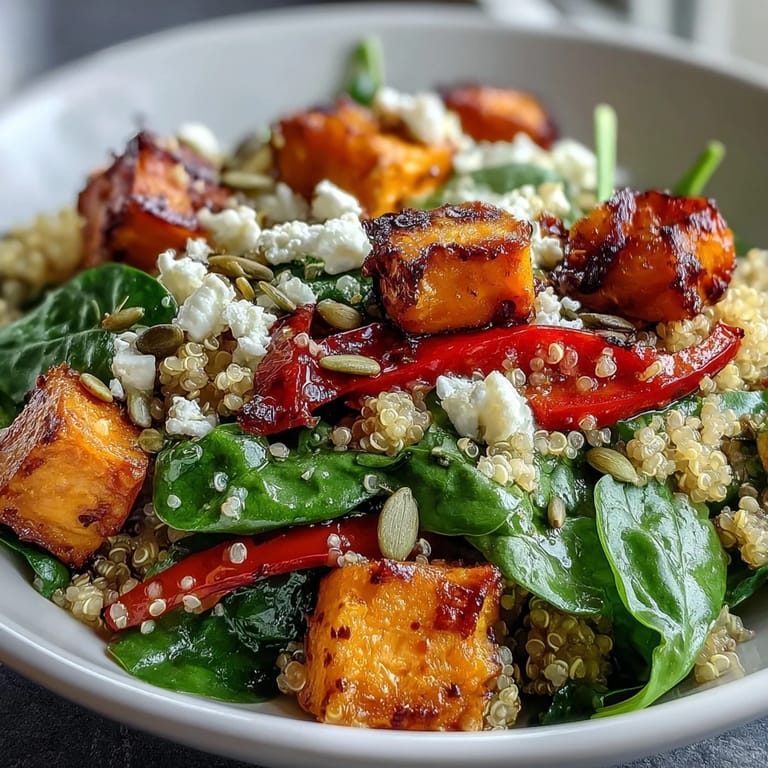 Serving suggestion for a Warm Salad Bowl: colorful vegetables, toasted seeds, and herbs in a nourishing bowl, ready to enjoy.