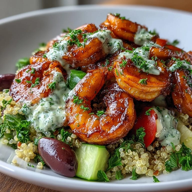 Serving a Mediterranean shrimp bowl with lemon wedges and chopped parsley adds bright flavor to this healthy dish.
