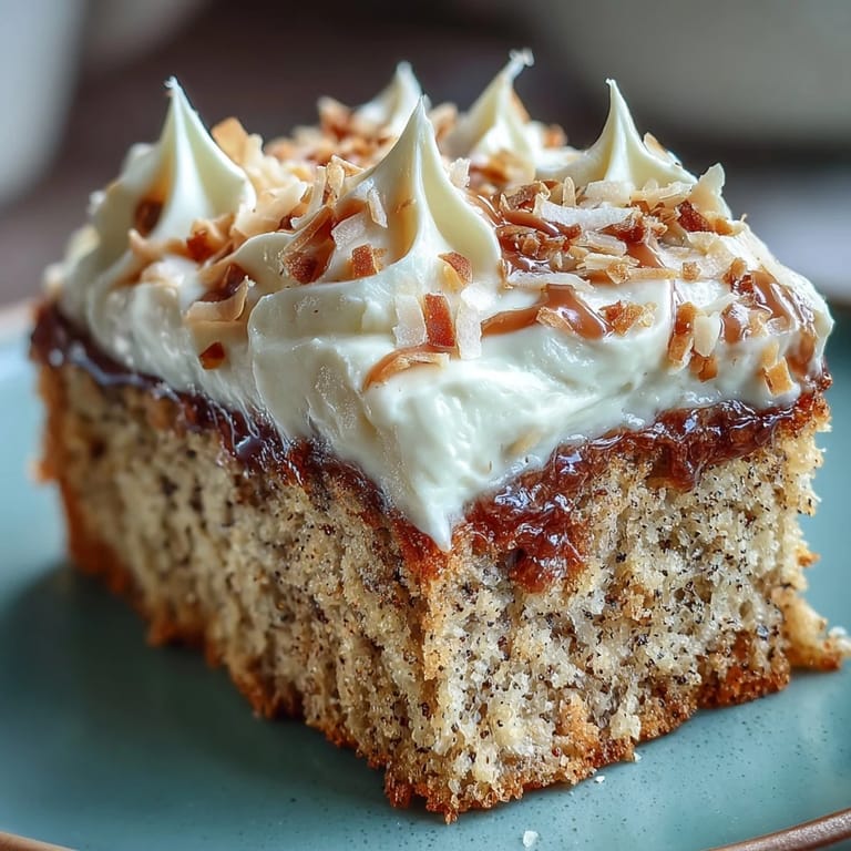 Golden-brown Vegan Hojicha Latte Cake slice reveals airy texture, dusted with roasted tea powder next to a matcha latte.