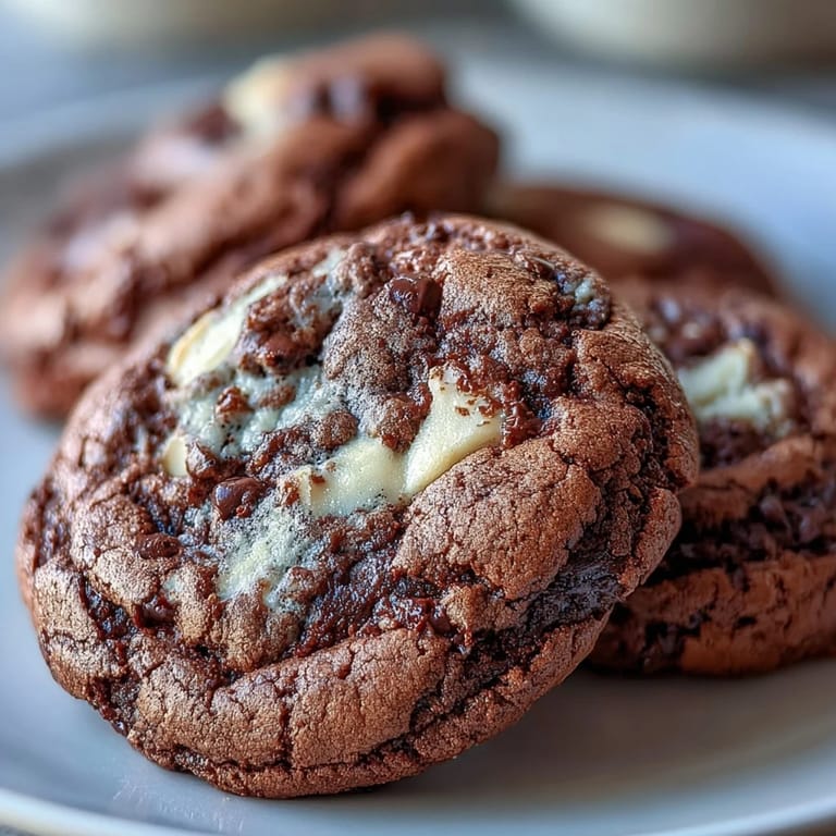 Plate of golden-edged Hojicha Brownie Cookies served with a glass of milk for a classic dessert pairing.