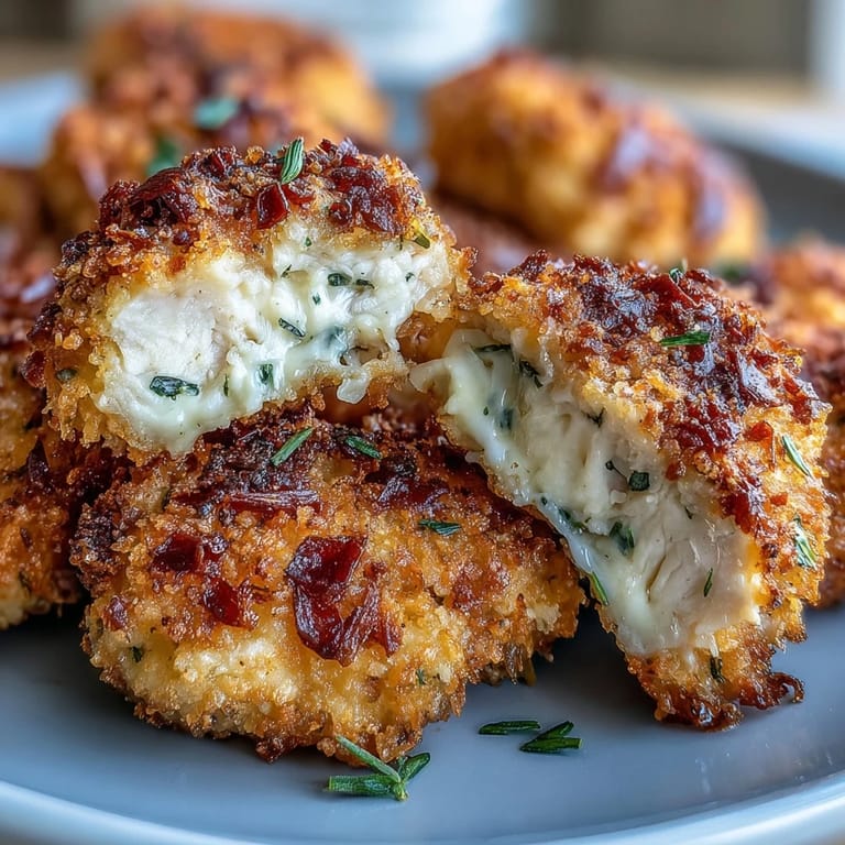 Golden Asiago Panko Chicken Bites garnished with fresh parsley, ready to be served as a savory appetizer.