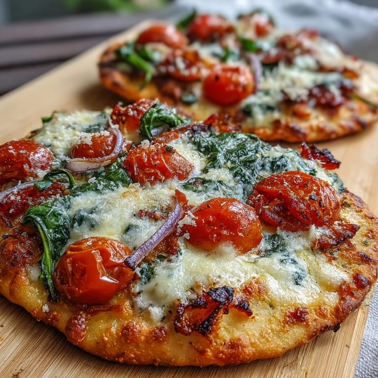 Freshly baked Crispy Garlic Parmesan Naan Pizza drizzled with olive oil and herbs.