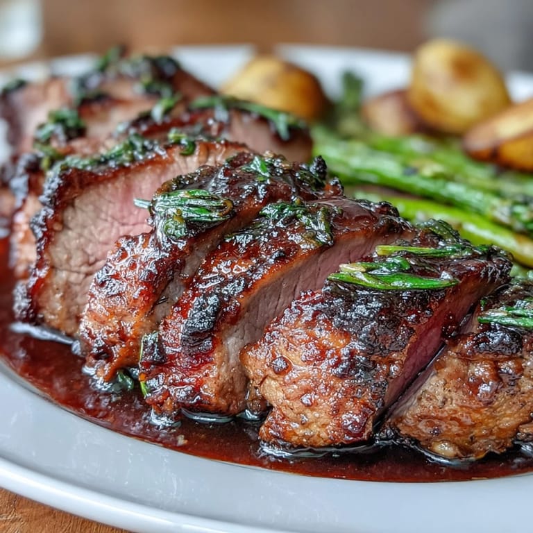 Colorful one-pan meal featuring tender pork tenderloin with honey balsamic glaze and caramelized rainbow carrots.  