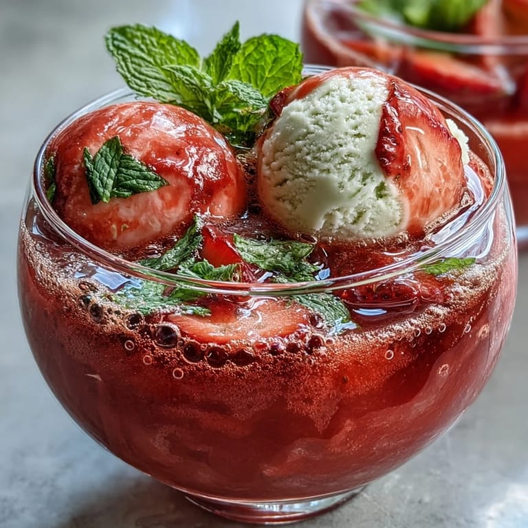 A creamy, fizzy strawberry daiquiri float with layers of blended fruit, ice cream, and bubbly water, perfect for summer sipping.  
