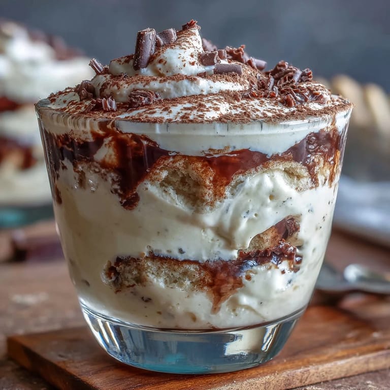 Rich vanilla bean mascarpone cream layered with coffee-soaked ladyfingers and dusted with cocoa powder in elegant cups.