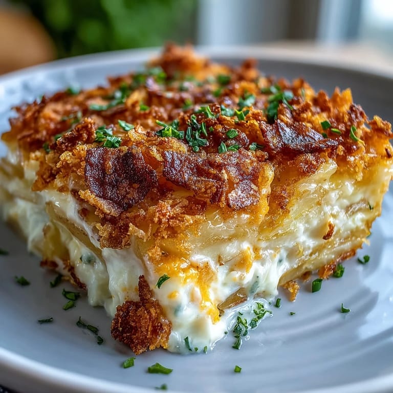 Cheesy funeral potatoes baked with crispy cornflake and cheddar crust, golden and bubbling for a comforting side dish.