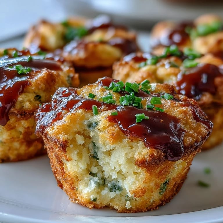 Tender cornbread muffins baked with a marbled swirl of sweet barbecue sauce, topped with sharp cheddar and fresh scallions.