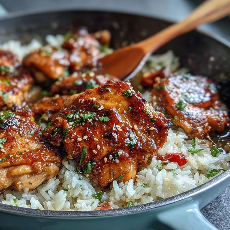 Pineapple Chicken and Rice Bake with Teriyaki Glaze in a golden, bubbly casserole dish, topped with fresh green onions and sesame seeds.