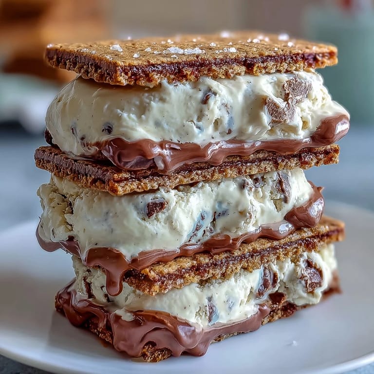 Rich espresso cookies sandwich smooth vanilla bean ice cream for a frozen coffeehouse-inspired dessert.