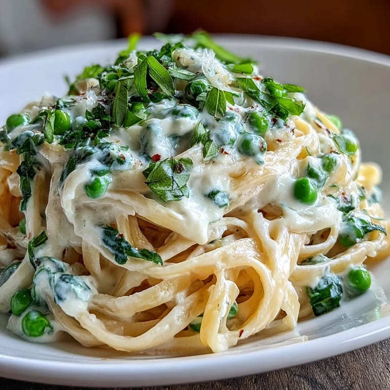 Creamy ricotta lemon linguine with vibrant peas and fresh parsley, a perfect vegetarian pasta dish bursting with spring flavors.