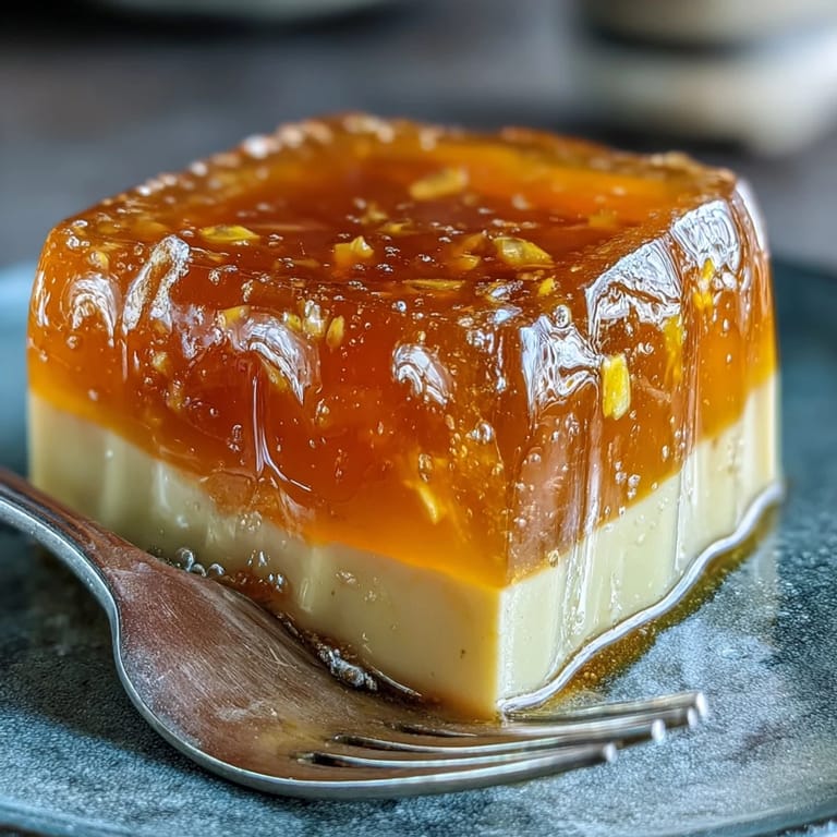 Chilled Mango Agar-Agar Jelly Cubes glistening with rich coconut milk sauce.