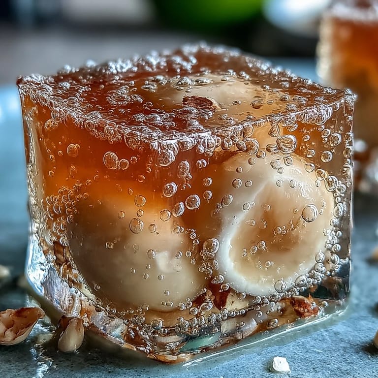 See lychee agar jelly cubes glistening in bubbly, citrusy sparkling yuzu water.