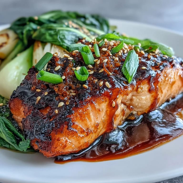Savory Miso Glazed Salmon with Sesame Bok Choy, a delicious Asian-inspired dinner plate.