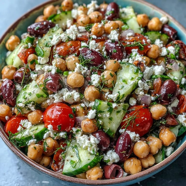 Tender chickpeas, crisp veggies star in this zesty Mediterranean Chickpea Salad.