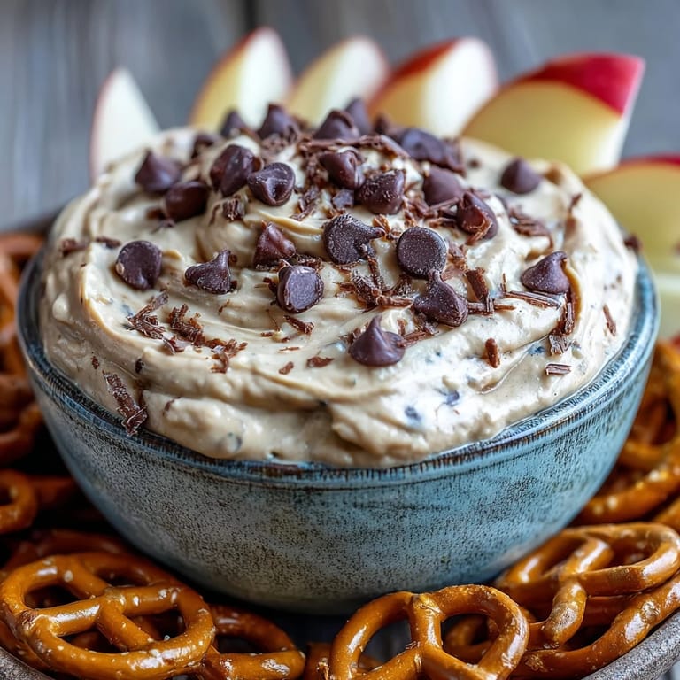 Smooth and wholesome chickpea cookie dough dip, ready for easy dipping.