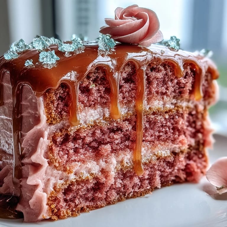 Glistening pink Bridal Shower Rosé Velvet Cake ready for a festive celebration.