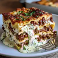 Ultimate Comfort Food Lasagna with Ricotta, layered with rich meat sauce and creamy cheese, baked golden and bubbling for family dinners.