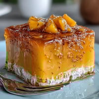 Vibrant Mango Agar-Agar Jelly Cubes layered with creamy coconut milk.